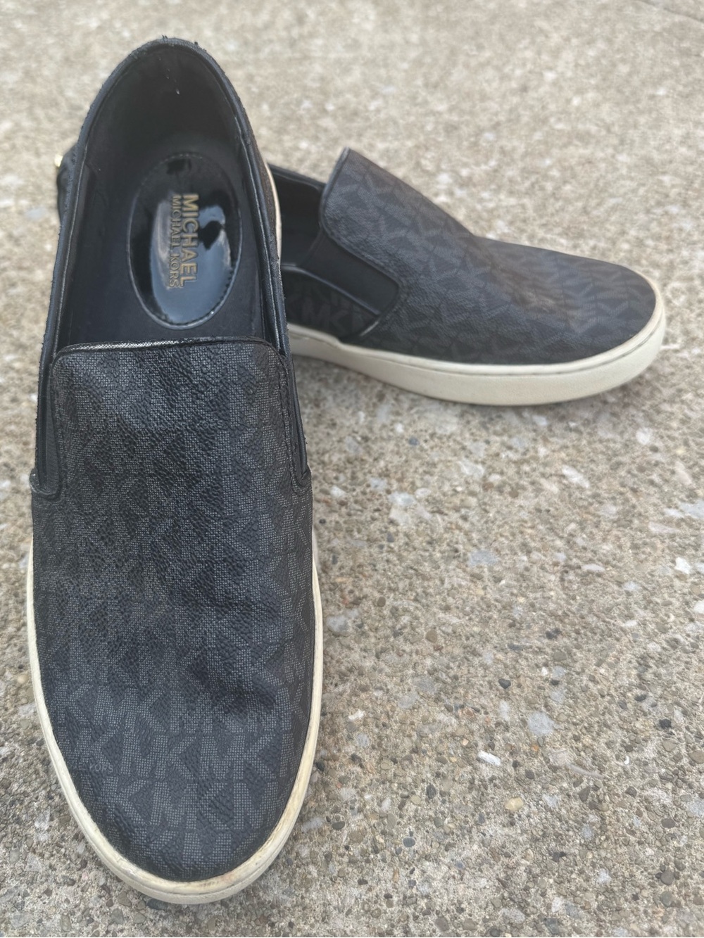 Michael Kors Men’s Black Logo Slip-On Sneakers with White Sole